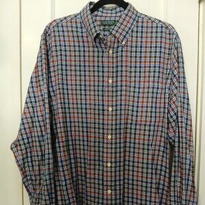 MENS RALPH LAUREN BUTTON DOWN, PLAID, LONG SLEEVE, SIZE LARGE, LIKE NEW